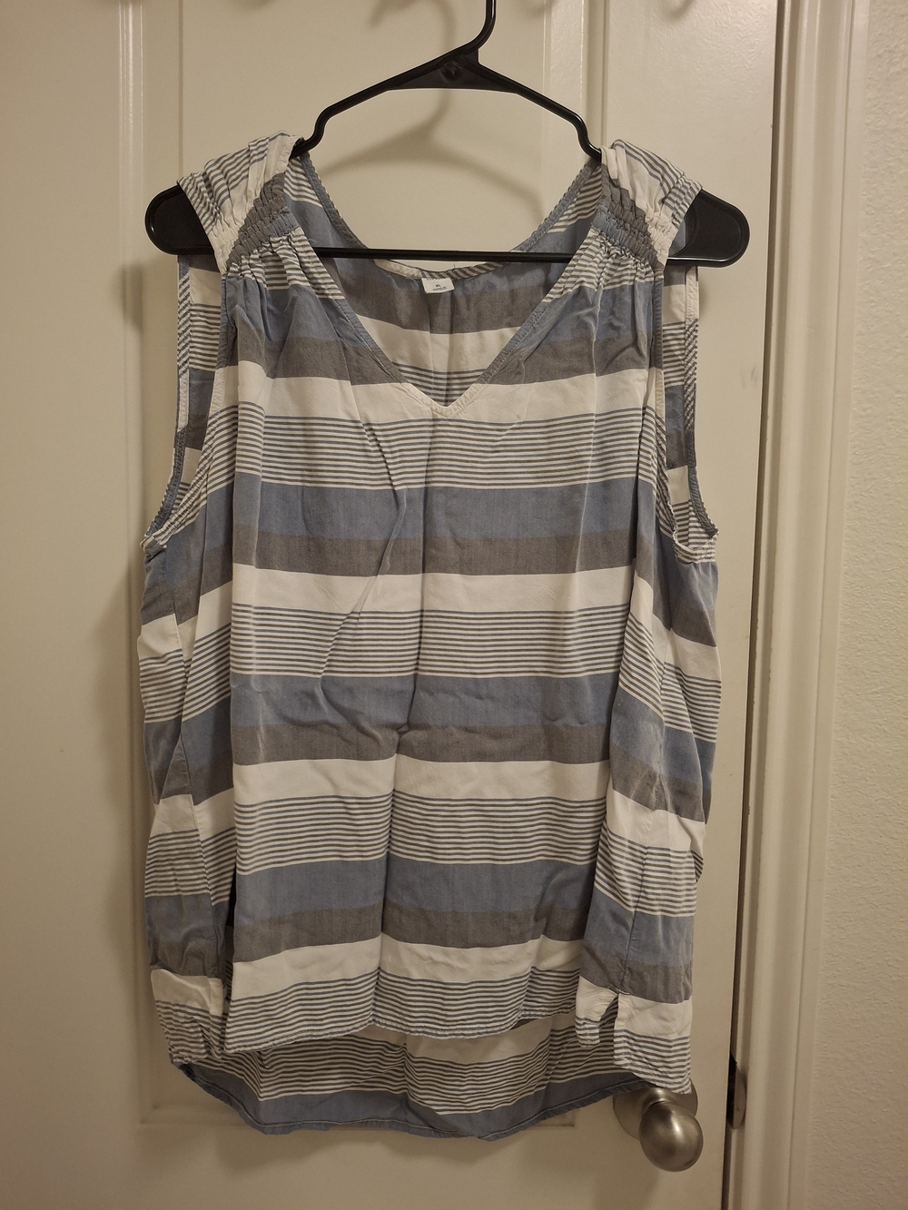 Old Navy Blue and White Striped Cold-Shoulder V-Neck Top